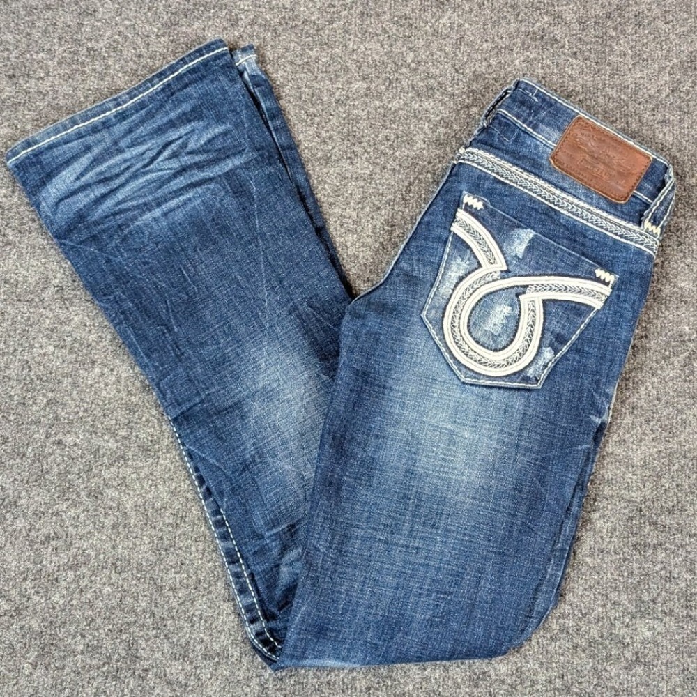 Big Star Liv Bootcut Jeans Dark Wash Distressed Embroidered 25R 09/2011